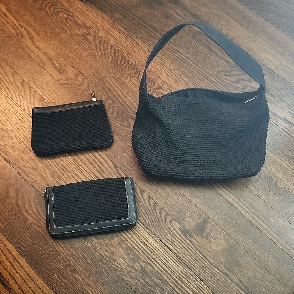 The SAK Black Woven Handbag and Wallet 3 Piece Set